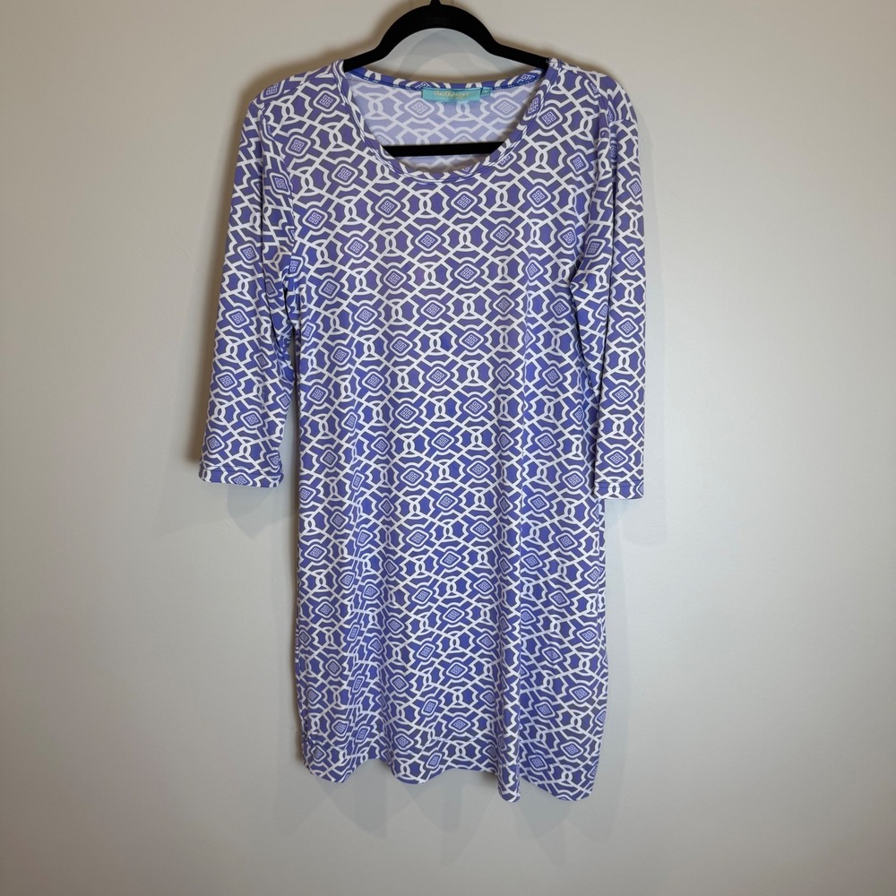 Anthony's Resort Wear Purple White Geometric‎ Print Dress - Size M